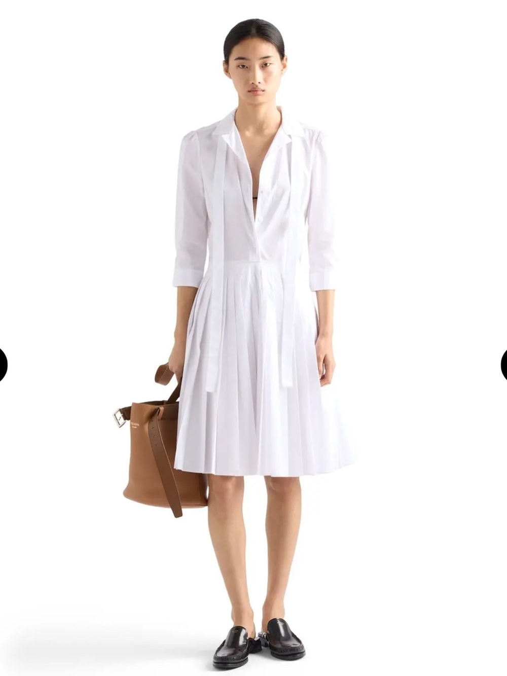 PRADA White Pleated Cotton Poplin Shirt Dress - NWOT